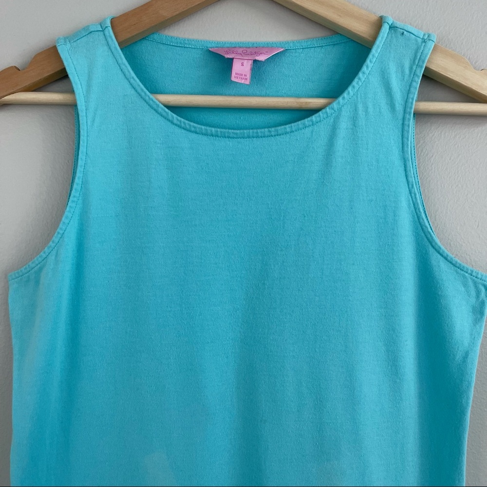 LILLY PULITZER Tiffany Blue Eyelet Lace Hem Tank Top - Picture 3 of 10